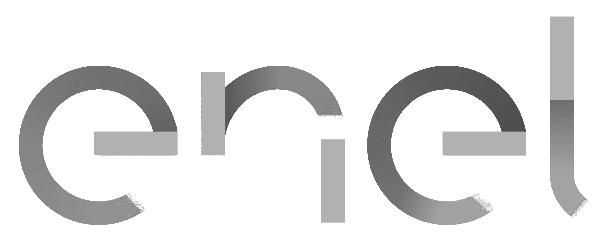 Logo de la empresa de energía Enel, cliente de nuestra productora de contenidos audiovisuales. El logo muestra el nombre "enel" con las letras enlazadas de manera fluida.