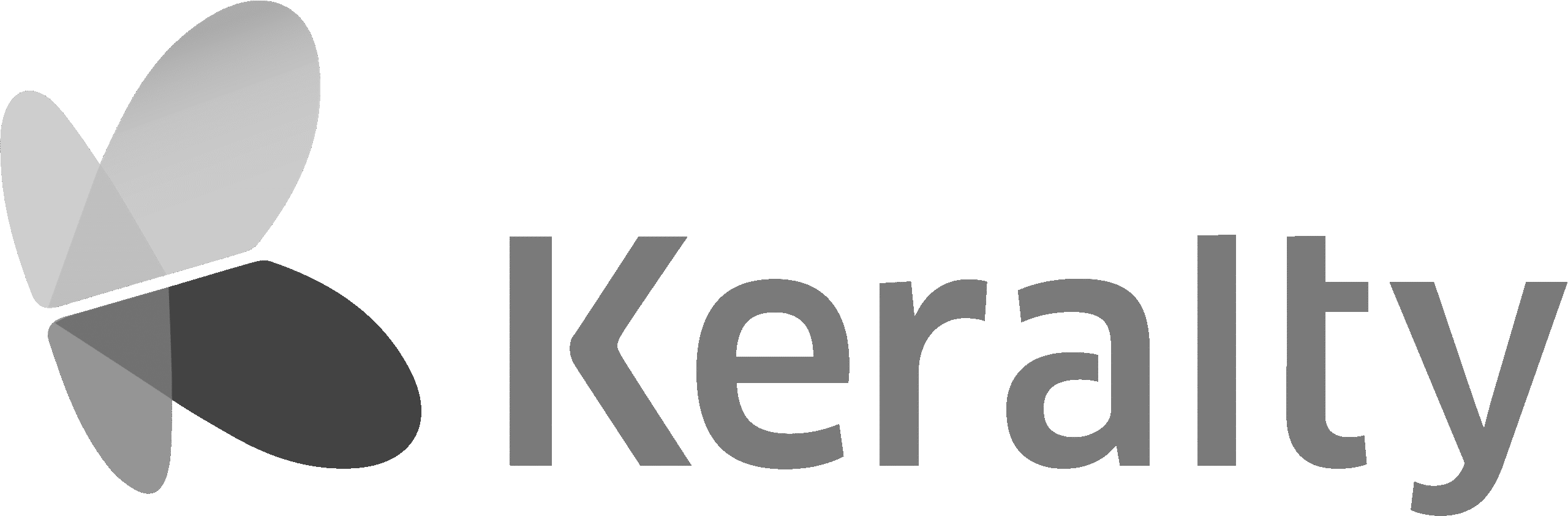 Logo de la empresa de salud Keralty, cliente de nuestra productora de contenidos audiovisuales. El logo muestra una figura abstracta de una mariposa al lado del nombre "Keralty".