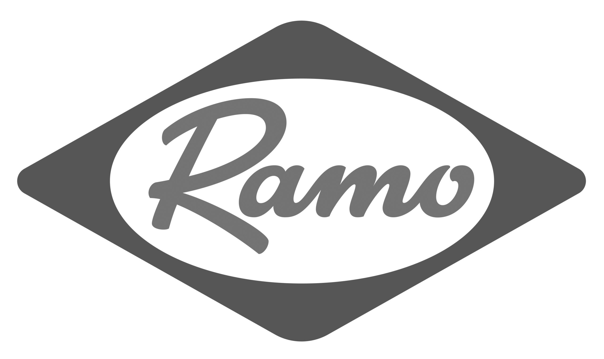 Logo de la empresa Ramo, cliente de nuestra productora de contenidos audiovisuales. El logo muestra el nombre "Ramo" en letras cursivas dentro de un rombo.