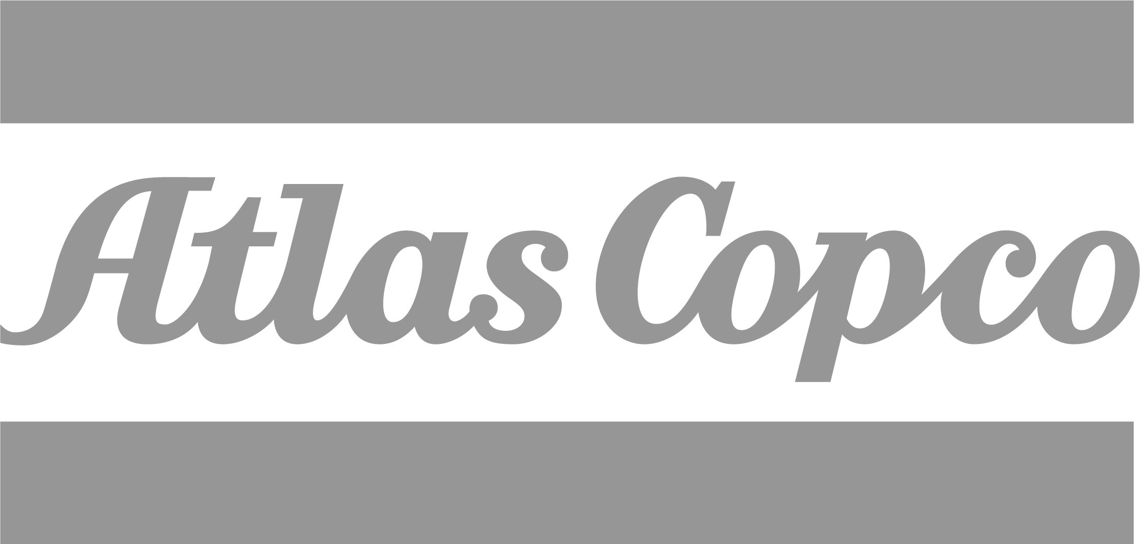 Logo oficial del cliente Atlas Copco, líder global en soluciones industriales, compresores, equipos de vacío y construcción.