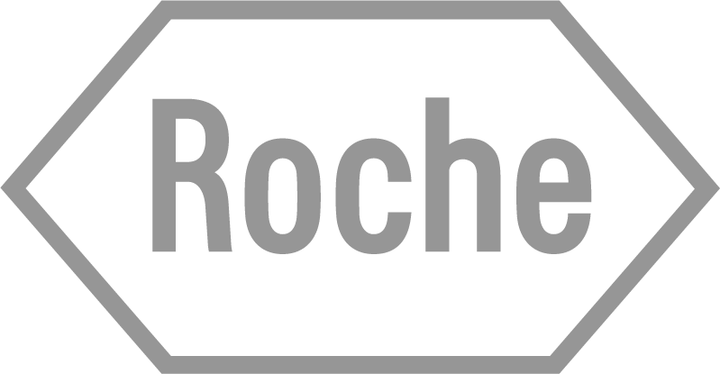 Logo oficial del cliente Roche, compañía líder mundial en investigación y desarrollo farmacéutico y diagnóstico.